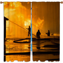 Firemen Silhouette At A Night Scene Window Curtains 64529915