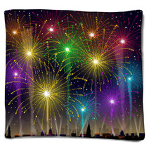 Fireworks On Cityscape-Vector Blankets 58829764