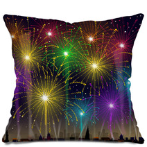Fireworks On Cityscape-Vector Pillows 58829764