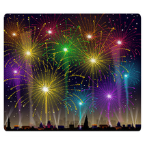Fireworks On Cityscape-Vector Rugs 58829764