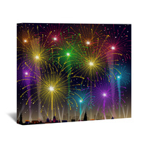 Fireworks On Cityscape-Vector Wall Art 58829764
