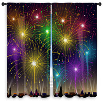 Fireworks On Cityscape-Vector Window Curtains 58829764