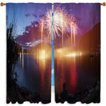 Fireworks On The Lugano Lake Window Curtains 66222171