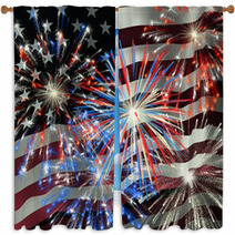 Fireworks Over Us Flag 2 Window Curtains 638835