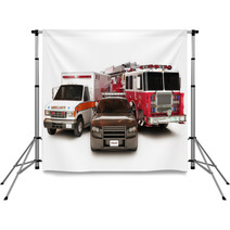 First Responder Vehicles Firetruck Ambulance Police Car Backdrops 46917456