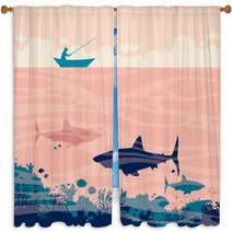 Fisherman And Sharks Window Curtains 180223689