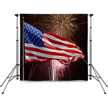Flag And Fireworks-American Fourth Of July Backdrops 82992735