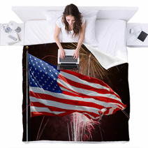Flag And Fireworks-American Fourth Of July Blankets 82992735
