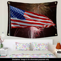 Flag And Fireworks-American Fourth Of July Wall Art 82992735