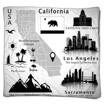 Flag Map Skyline City Los Angeles Blankets 77675509
