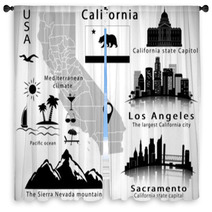 Flag Map Skyline City Los Angeles Window Curtains 77675509