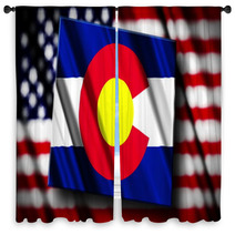 Flag Of Colorado In The Shape Of Colorado State With The Usa Fl Window Curtains 43808736