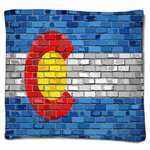 Flag Of Colorado On A Brick Wall Illustration The Flag Of The State Of Colorado On Brick Textured Background Colorado Flag Painted On Brick Wall Colorado Flag In Brick Style Blankets 108770574