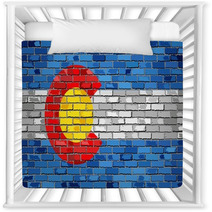 Flag Of Colorado On A Brick Wall Illustration The Flag Of The State Of Colorado On Brick Textured Background Colorado Flag Painted On Brick Wall Colorado Flag In Brick Style Nursery Decor 108770574