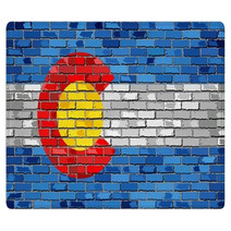 Flag Of Colorado On A Brick Wall Illustration The Flag Of The State Of Colorado On Brick Textured Background Colorado Flag Painted On Brick Wall Colorado Flag In Brick Style Rugs 108770574