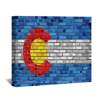 Flag Of Colorado On A Brick Wall Illustration The Flag Of The State Of Colorado On Brick Textured Background Colorado Flag Painted On Brick Wall Colorado Flag In Brick Style Wall Art 108770574
