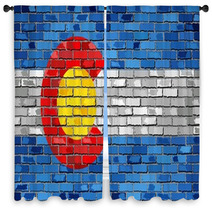 Flag Of Colorado On A Brick Wall Illustration The Flag Of The State Of Colorado On Brick Textured Background Colorado Flag Painted On Brick Wall Colorado Flag In Brick Style Window Curtains 108770574