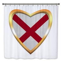 Flag Of The Us State Of Alabama American Patriotic Element Usa Banner United States Of America Symbol Alabamian Official Flag In Heart Shape On White Golden Frame Fabric Texture 3d Illustration Bath Decor 130063363