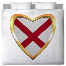 Flag Of The Us State Of Alabama American Patriotic Element Usa Banner United States Of America Symbol Alabamian Official Flag In Heart Shape On White Golden Frame Fabric Texture 3d Illustration Bedding 130063363
