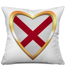 Flag Of The Us State Of Alabama American Patriotic Element Usa Banner United States Of America Symbol Alabamian Official Flag In Heart Shape On White Golden Frame Fabric Texture 3d Illustration Pillows 130063363