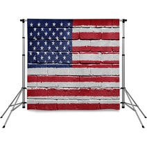 Flag Of The USA Painted Onto A Grunge Brick Wall Backdrops 14683239