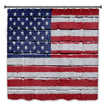 Flag Of The USA Painted Onto A Grunge Brick Wall Bath Decor 14683239