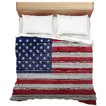 Flag Of The USA Painted Onto A Grunge Brick Wall Bedding 14683239