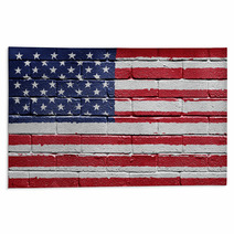 Flag Of The USA Painted Onto A Grunge Brick Wall Rugs 14683239