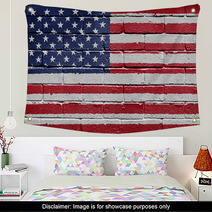 Flag Of The USA Painted Onto A Grunge Brick Wall Wall Art 14683239