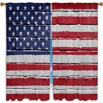Flag Of The USA Painted Onto A Grunge Brick Wall Window Curtains 14683239