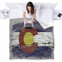 Flag Of Us State Of Colorado On Grunge Wooden Texture Precise Pa Blankets 38574050