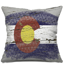 Flag Of Us State Of Colorado On Grunge Wooden Texture Precise Pa Pillows 38574050