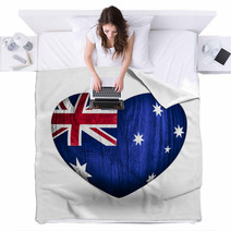 Flag On Wooden Heart  Australia Blankets 61523847