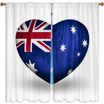 Flag On Wooden Heart  Australia Window Curtains 61523847