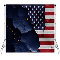 Flags Of Alaska And Usa Painted On Cracked Wall Backdrops 104188955