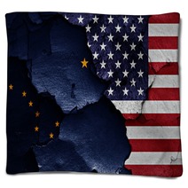 Flags Of Alaska And Usa Painted On Cracked Wall Blankets 104188955