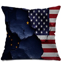 Flags Of Alaska And Usa Painted On Cracked Wall Pillows 104188955