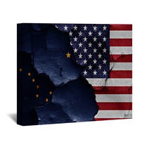 Flags Of Alaska And Usa Painted On Cracked Wall Wall Art 104188955
