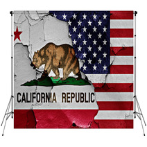 Flags Of California And Usa Painted On Cracked Wall Backdrops 105688413