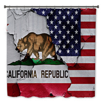 Flags Of California And Usa Painted On Cracked Wall Bath Decor 105688413