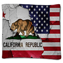 Flags Of California And Usa Painted On Cracked Wall Blankets 105688413