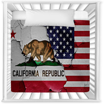 Flags Of California And Usa Painted On Cracked Wall Nursery Decor 105688413