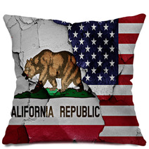 Flags Of California And Usa Painted On Cracked Wall Pillows 105688413