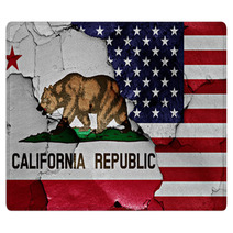 Flags Of California And Usa Painted On Cracked Wall Rugs 105688413