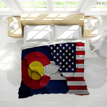 Flags Of Colorado And Usa Painted On Cracked Wall Bedding 105688657