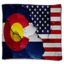 Flags Of Colorado And Usa Painted On Cracked Wall Blankets 105688657