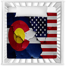 Flags Of Colorado And Usa Painted On Cracked Wall Nursery Decor 105688657