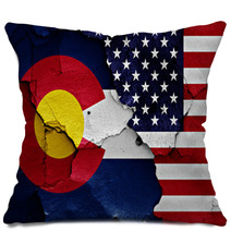 Flags Of Colorado And Usa Painted On Cracked Wall Pillows 105688657