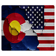 Flags Of Colorado And Usa Painted On Cracked Wall Rugs 105688657