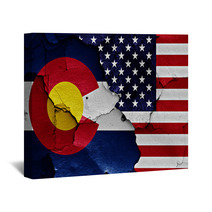 Flags Of Colorado And Usa Painted On Cracked Wall Wall Art 105688657